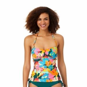 ANNE COLE Women's Plumeria Twist Shirred Tankini Top Swimsuit plumeria New S